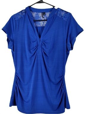 HeartSoul Royal Blue Lace-Trim Blouse